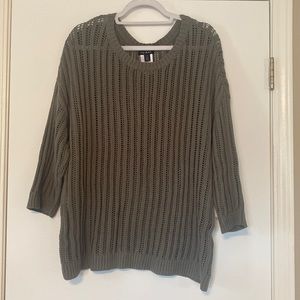 XL - Olive Green Tribal 3/4 Sleeve Sweater